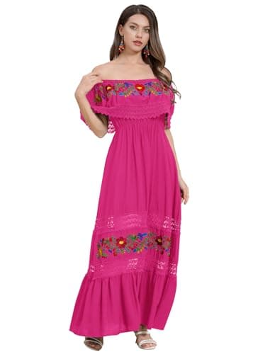 Mexican Off Shoulder Floral Maxi Dress for Women - Perfect for Summer Parties