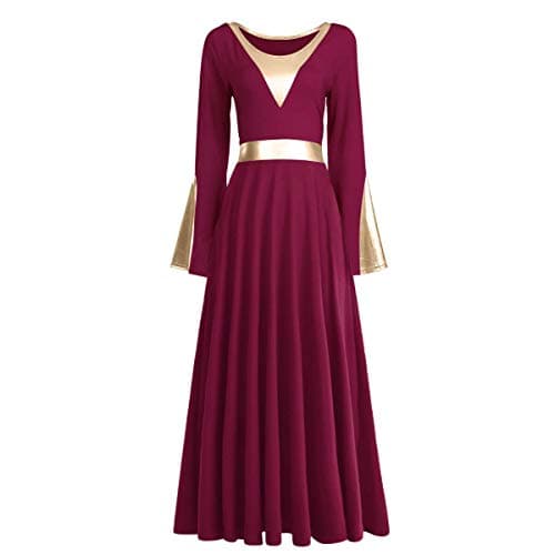 ODASDO Women Praise Dance Dress Metallic Maxi Robe