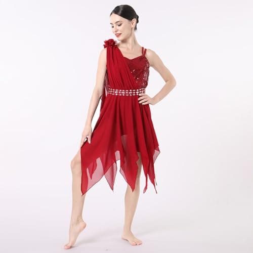 ODASDO Women's Modern Lyrical Dance Costumes - Sequin Chiffon Handkerchief Dress