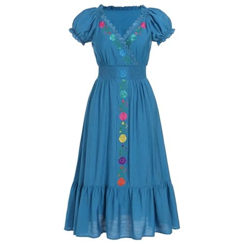 ABE-HIK Women's Floral Embroidered Mexican Fiesta Dress for Cinco de Mayo
