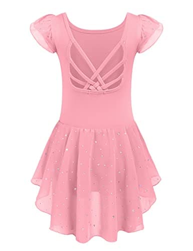 Arshiner Shiny Ruffle Sleeve Ballet Leotard with Skirt Dance Dresses