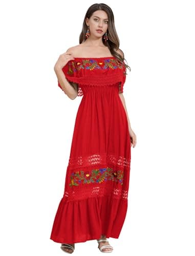 Mexican Off Shoulder Floral Maxi Dress for Women - Perfect for Summer Parties