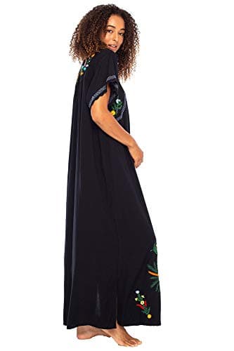 Mexican Embroidered Floral Maxi Dress for Women