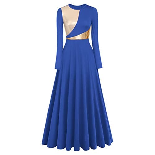 Metallic Color Block Long Sleeve Praise Dance Dresses for Women