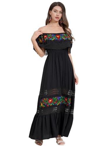 Mexican Off Shoulder Floral Maxi Dress for Women - Perfect for Summer Parties