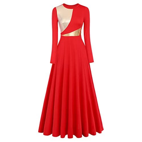 Metallic Color Block Long Sleeve Praise Dance Dresses for Women
