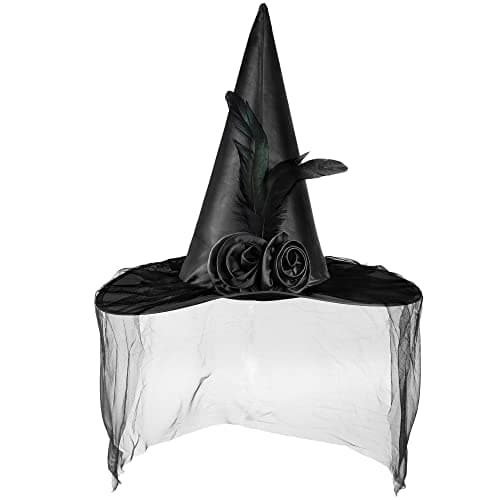 Women's Landisun Halloween Witch Hat with Half Veil