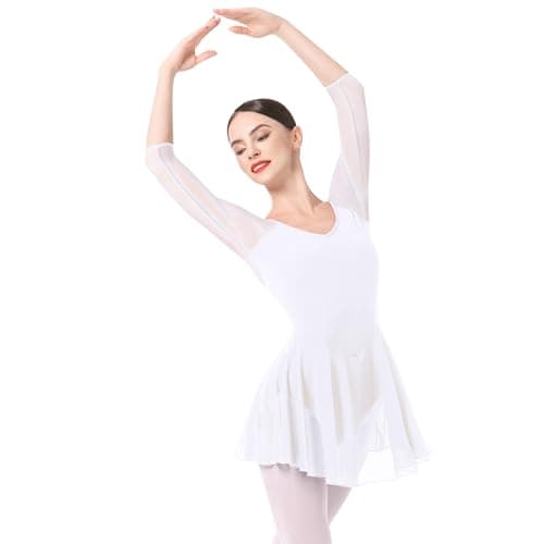 ODASDO Women's 3/4 Sleeve Skirted Leotard with Built-in Panty for Teens and Adults Ballet Outfit