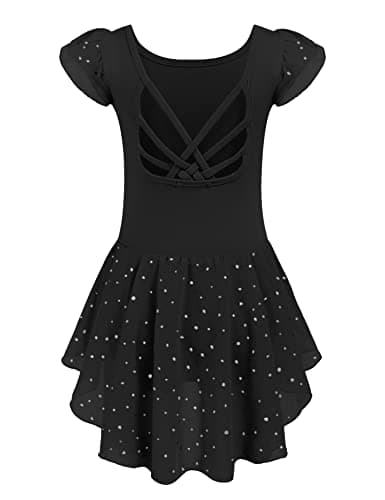 Arshiner Shiny Ruffle Sleeve Ballet Leotard with Skirt Dance Dresses
