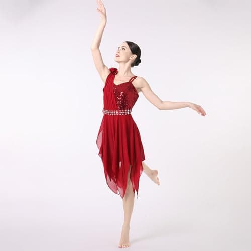 ODASDO Women's Modern Lyrical Dance Costumes - Sequin Chiffon Handkerchief Dress