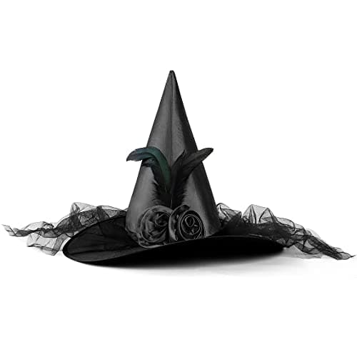 Women's Landisun Halloween Witch Hat with Half Veil