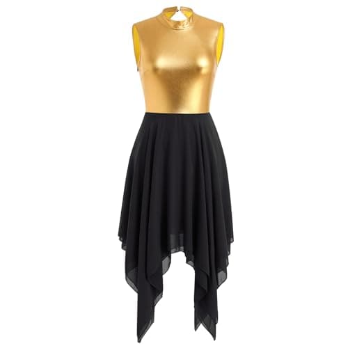 Women's Metallic Gold Chiffon Midi Dress