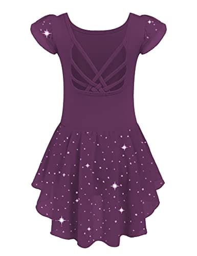 Arshiner Shiny Ruffle Sleeve Ballet Leotard with Skirt Dance Dresses