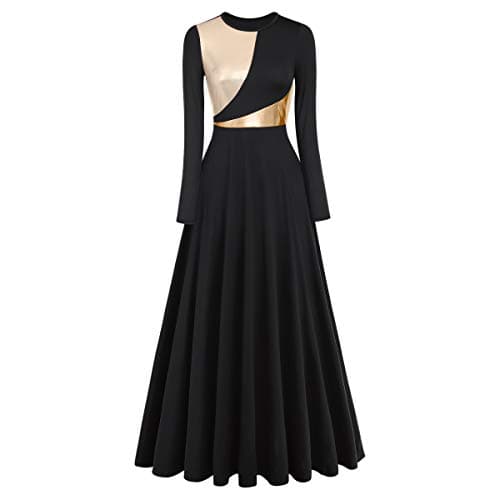 Metallic Color Block Long Sleeve Praise Dance Dresses for Women