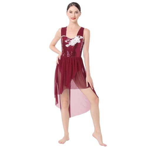 Women's Lyrical Dance Costume with Sequins and High Low Skirt