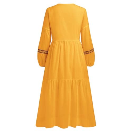 Traditional Mexican Embroidered Floral Peasant Midi Dress for Women