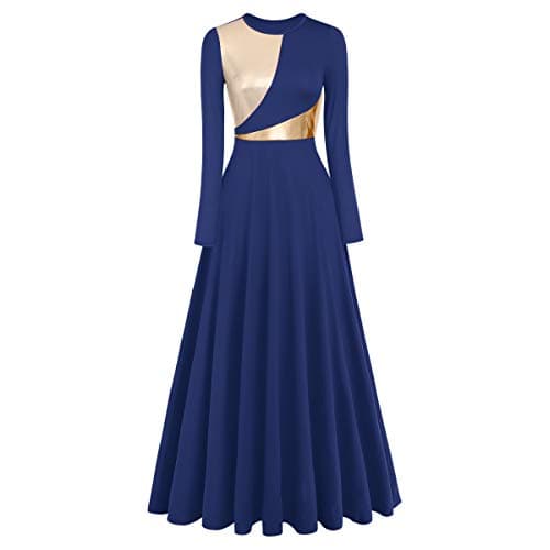 Metallic Color Block Long Sleeve Praise Dance Dresses for Women