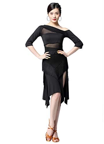 Women's Latin Salsa Dance Dress with Fringe Skirt - 2 Piece Outfit