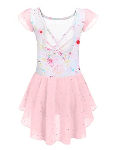 Arshiner Shiny Ruffle Sleeve Ballet Leotard with Skirt Dance Dresses
