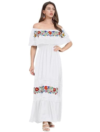 Mexican Off Shoulder Floral Maxi Dress for Women - Perfect for Summer Parties