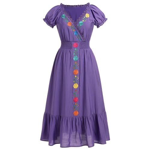 ABE-HIK Women's Floral Embroidered Mexican Fiesta Dress for Cinco de Mayo