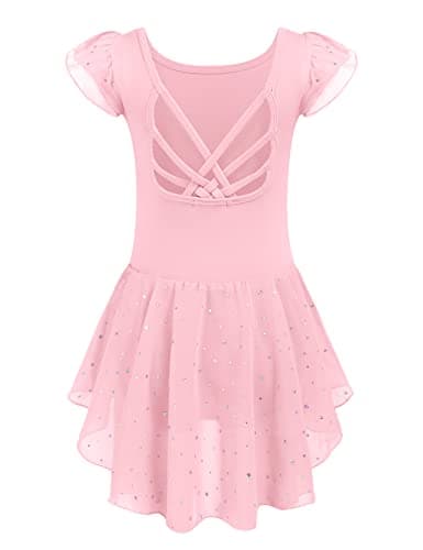 Arshiner Shiny Ruffle Sleeve Ballet Leotard with Skirt Dance Dresses