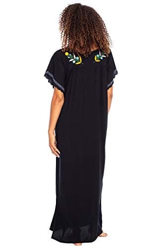 Mexican Embroidered Floral Maxi Dress for Women
