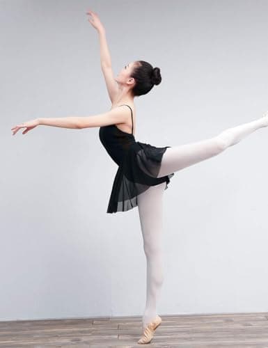 Daydance Black 3/4 Sleeve Ballet Skirted Leotard for Women
