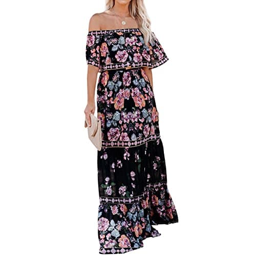 Mexican Floral Print Off The Shoulder Maxi Dress for Women