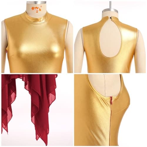 Women's Metallic Gold Chiffon Midi Dress