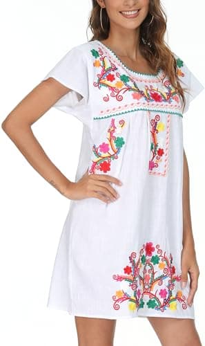 YZXDORWJ Women's Mexican Embroidered Short Sleeve Dress