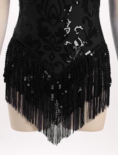 Sparkly Sequin Fringe Bodysuit for Women who Dance Latin Jazz and Samba