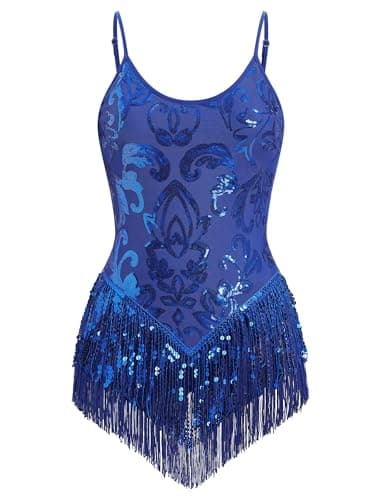 Sparkly Sequin Fringe Bodysuit for Women who Dance Latin Jazz and Samba