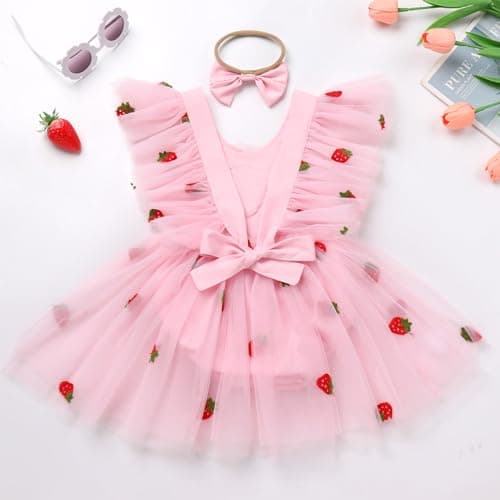 ODASDO Infant Baby Girls Strawberry Flower Dress
