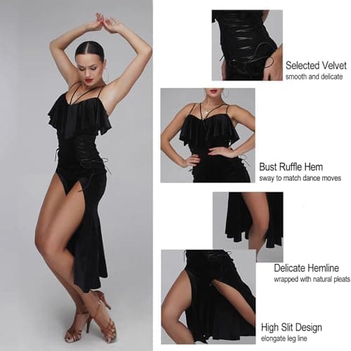 Latin Dance Dress for Women, Backless Velvet Salsa Dress Tango Flamenco Jazz Dance Costumes