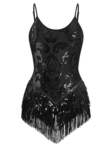 Sparkly Sequin Fringe Bodysuit for Women who Dance Latin Jazz and Samba