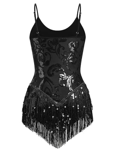 Sparkly Sequin Fringe Bodysuit for Women who Dance Latin Jazz and Samba
