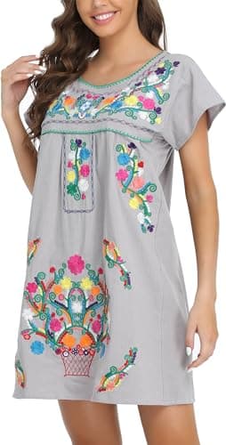 YZXDORWJ Women's Mexican Embroidered Short Sleeve Dress