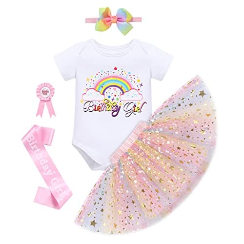 ODASDO Boho Rainbow Birthday Tutu Outfit for Baby Girl Toddler