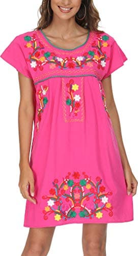 YZXDORWJ Women's Mexican Embroidered Short Sleeve Dress