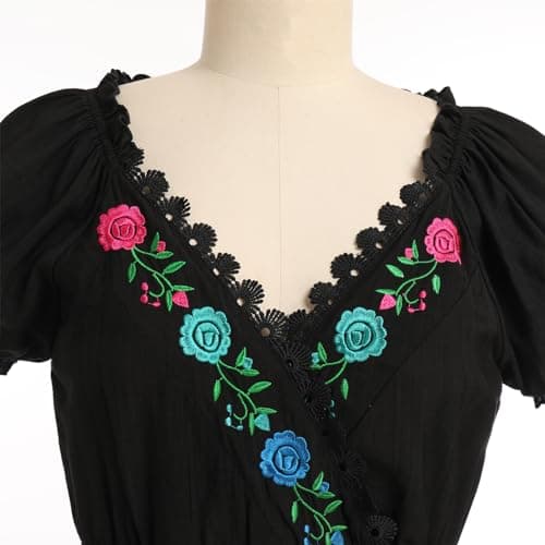 ABE-HIK Women's Floral Embroidered Mexican Fiesta Dress for Cinco de Mayo
