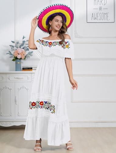 Mexican Off Shoulder Floral Maxi Dress for Women - Perfect for Summer Parties