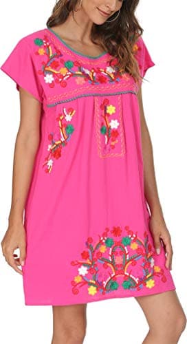 YZXDORWJ Women's Mexican Embroidered Short Sleeve Dress
