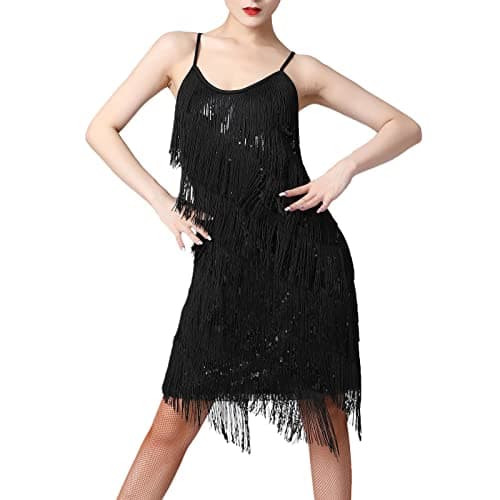 Latin Dance Dress for Adult Women with Sequins and Tassels