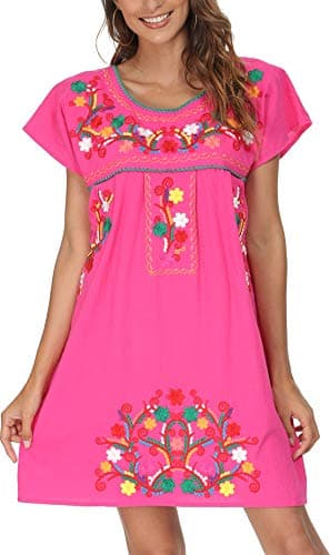 YZXDORWJ Women's Mexican Embroidered Short Sleeve Dress