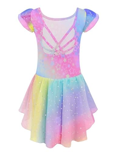 Arshiner Shiny Ruffle Sleeve Ballet Leotard with Skirt Dance Dresses