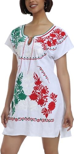YZXDORWJ Women's Mexican V-Neck Fiesta Dress with Short Sleeves