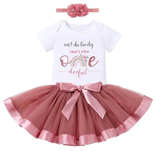 ODASDO Baby Girl First Birthday Outfit with Flower Print Tutu Skirt & Crown