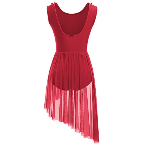 Elegant Lyrical Dance Dress with Lace Cap Sleeve and Asymmetrical Tulle Skirt (XS-XL)