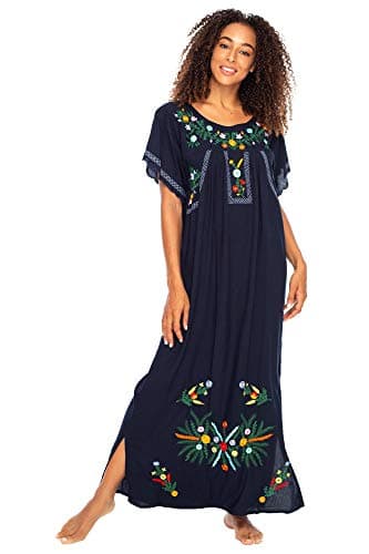 Mexican Embroidered Floral Maxi Dress for Women
